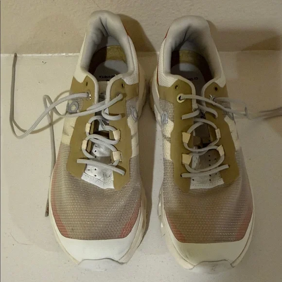 On Running Beige White Pink Accent Athletic Shoes - Picture 3 of 6